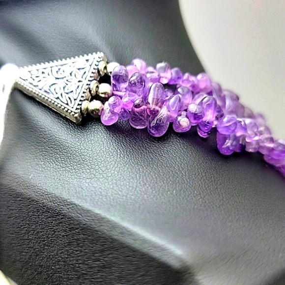 435.00 Cts Natural Untreated 3 Strand Purple Amethyst Beads Gemstone Necklace - Picture 6 of 7